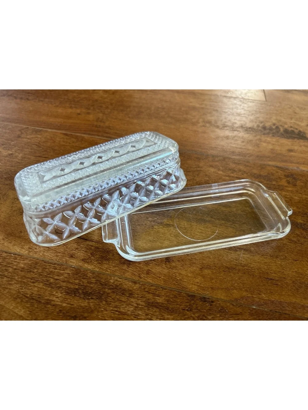 Vintage Clear Glass Rectangular Butter Dish with Lid
